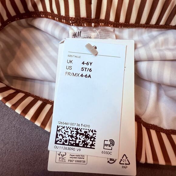 H&M Swim Trunks Euro Shorts Swimsuit Boys 5T 6 Brown White Stripe Retro - Picture 5 of 8
